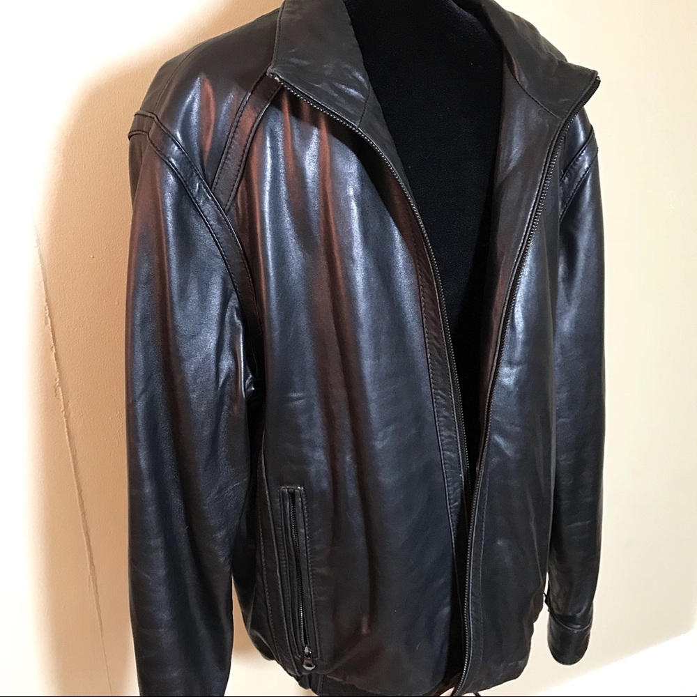 NEW men’s black genuine leather jacket XL